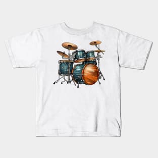 Drum Set in Blue Kids T-Shirt